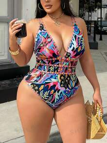 Swim Vcay 女款大尺碼豹紋深V領性感一件式海灘度假泳衣 - 彩色 - 查看 5