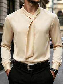 Calvornis Men's Apricot Business Casual Shiny Long Sleeve Shirt, Formal - Apricot - View 5