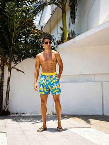 Manfinity Swimmode Celana Pendek Pantai Pria Motif Pisang untuk Liburan Musim Panas / Pantai / Hawaii / Tropis / Berenang / Mandi - Royal Blue - View 4