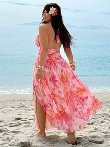 GalTyme Đầm size lớn hở lưng cổ yếm xẻ cao họa tiết hoa - Nhiều màu - Xem 2