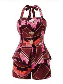 SHEIN Elenzya Women's Printed Metal Buckle 2 Pieces Set, Summer - Multicolor - View 3