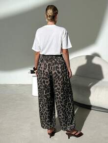 Lavishia Women's Spring/Summer Fashion Casual Balloon Pants Comfortable Versatile Coffee Color Long Pants,Leopard Print, Independence Day,Music Festival - Coffee Brown - View 9