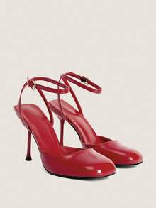 Mnmlis Women's Fashionable Comfortable Elegant Back Strap High Heel Pumps For Christmas - Red - View 2