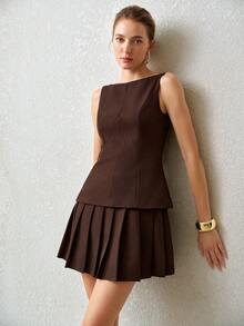MOTF PREMIUM WOMEN'S SLEEVELESS 2 IN 1 SHORT DRESS - Coffee Brown - View 7