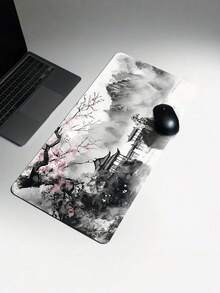 1 pieza Alfombrilla de ratón para juegos estilo japonés extra grande con patrón de ola negra, diseño ergonómico, base de goma antideslizante, patrón de paisaje artístico, superficie suave y duradera, tapete de escritorio para computadora y portátil, alfombrilla de ratón para jugadores y artistas, accesorio de oficina grande - Multicolor - Ver 7