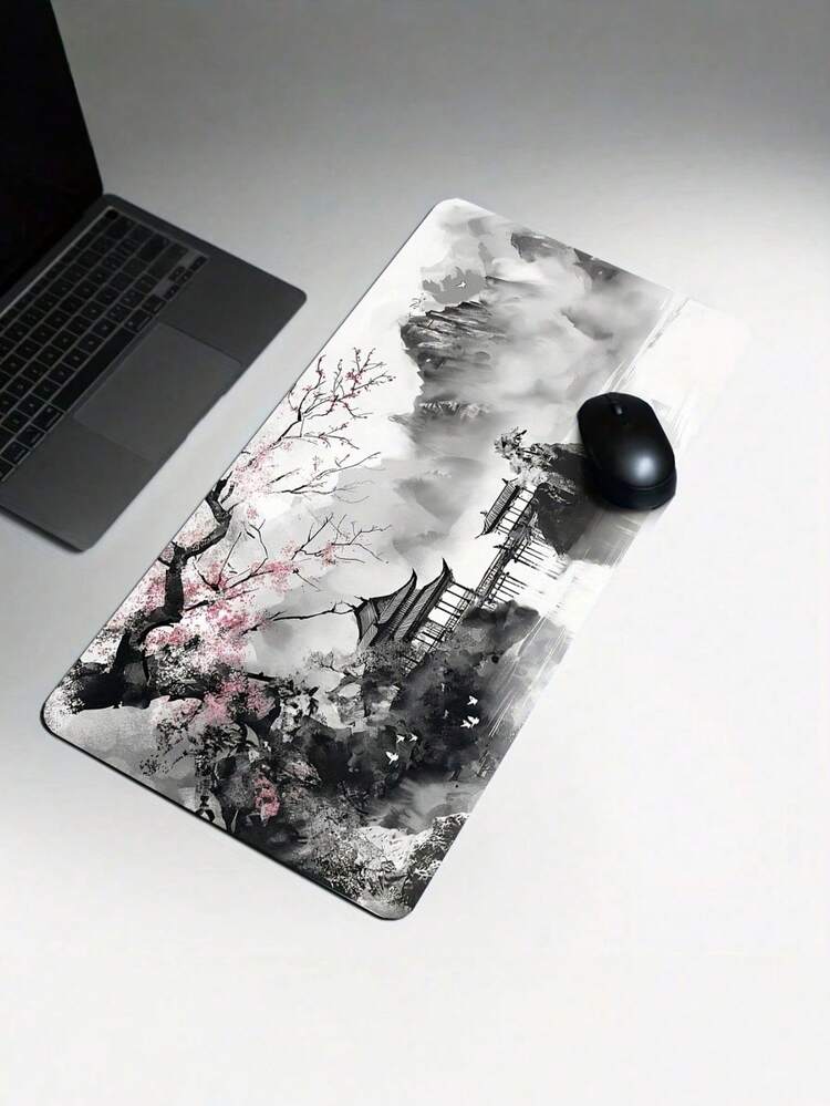 1片特大號日式黑色波浪電競滑鼠墊，人體工學設計，防滑橡膠底，藝術風景圖案，光滑耐用表面，適用於電腦筆電桌墊，電競玩家與藝術家滑鼠墊，大型辦公配件 - 多色 - 查看 7
