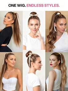 Pony Tails Real Hair Extension Straight Ponytail Extension Human Hair Ombre Medium Brown To Strawberry Blonde Mix Medium Brown Hair Extensions Invisible Wrap Around Ponytail Human Hair For Women Daily Work - STP4/27/4 - View 7