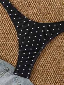 Swim Lushoire Quần bikini nữ in họa tiết chấm bi nhiệt đới kiểu dáng thường ngày - Đen và trắng - Xem 4
