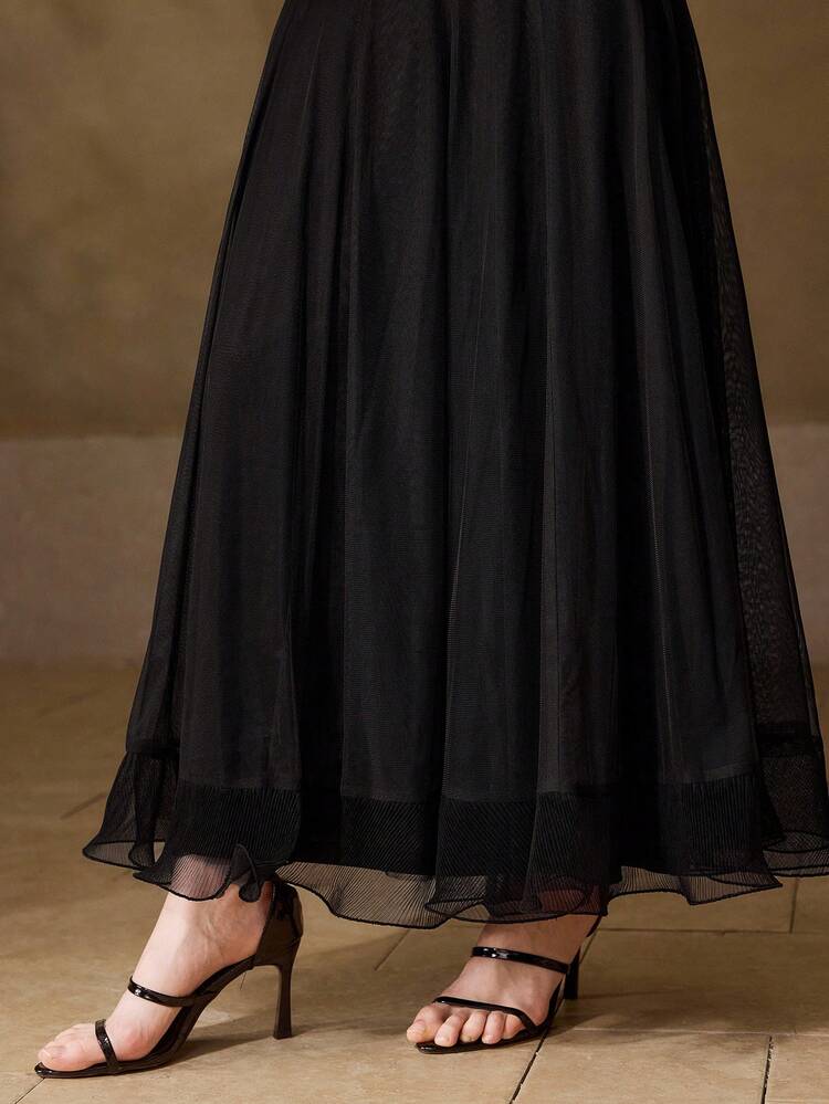FASHIONABLE LUXURY HIGH-END DESIGN EXQUISITE TULLE LONG SKIRT