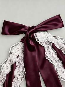 Sweetra Spicy Style Sexy Deep V-Neck Lace Satin Halter Neck Dress, Backless A-Line Versatile Slimming Short Dress For Travel And Vacation - Burgundy - View 4