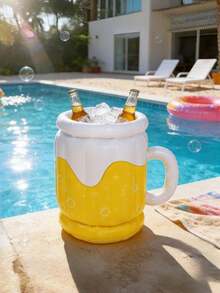 1pc Inflatable Beer Mug Cooler, Floating Ice Bucket For Pool Party, Summer Beverage Drink Holder - One Size Fits All - View 10