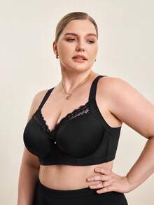 Hourtrue MIMILEMON Plus Size Seamless Smooth Black Bra For Women, With Underwire, Wide Straps, Comfortable Lift And Shaping, Effective Abdomen And Buttocks Lift - Black - View 7
