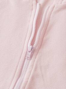 SHEIN 青少年女孩 2 件纯粉色抽绳连帽衫和阔腿裤套装，适合春秋季休闲装和日常穿着 - 粉色 - 查看 4