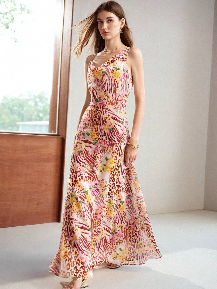 MOTF PREMIUM WOMEN'S SPRING/SUMMER MIXED ZEBRA STRIPED LEOPARD FLORAL PRINT STRUCTURED DESIGN LONG DRESS - Multicolor - View 1