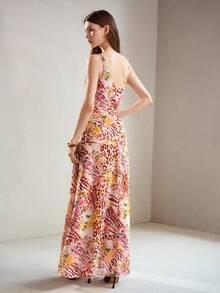 MOTF PREMIUM WOMEN'S SPRING/SUMMER MIXED ZEBRA STRIPED LEOPARD FLORAL PRINT STRUCTURED DESIGN LONG DRESS - Multicolor - View 3