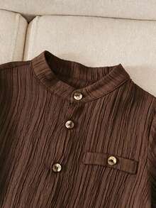 SHEIN Genkimix Kids Young Boy Single-Breasted Short Sleeve Casual Shirt - Brown - View 4