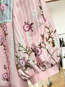 Franclia Blusa de estilo dulce con mangas cortas de farol y flores 3D - Rosa - Ver 5