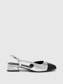 CUCCOO BIZCHIC Sepatu Pumps Wanita Ujung Lancip Hak Blok Warna-warni, Musim Semi/Panas - Perak Hitam - View 2