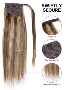Pony Tails Real Hair Extension Ponytail Extension Human Hair Medium Brown Highlighted Strawberry Blonde Hair Extensions Invisible Wrap Around Ponytail Human Hair For Women Daily Work - SP4/27 - View 3