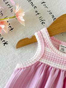 SHEIN Baby Girl Spring/Summer Fashion New Cute White Rabbit Animal Sleeveless Tank Dress - Pink - View 4