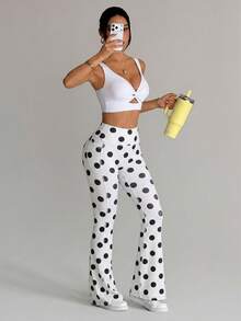 Dewbera Dewbera Pantalones largos acampanados con costuras y estampado de leopardo colorido (con bolsillos) - Blanco y Negro - Ver 7