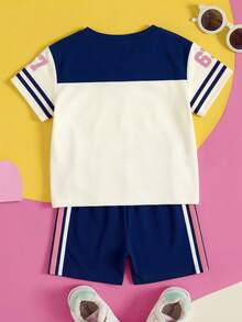 Young Girl Round Neck Letter Print Short Sleeve T-Shirt And Shorts Casual Daily Set Back-To-School School - Multicolor - View 2