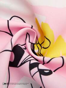 Sweetra THE POWERPUFF GIRLS X SHEIN 女款夏季卡通塗鴉印花荷葉邊短褲，辣妹風，適合居家與街穿 - 彩色 - 查看 5