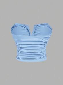 SHEIN MOD 加大码 3 件套 女士白色深 V 领褶皱吊带背心 - 彩色 - 查看 12
