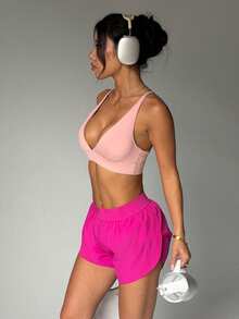 SHEIN Sports 女款多巴胺內襯跑步運動短褲 - 玫紅色 - 查看 5