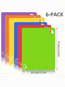 1/6/12pcs, Kitchen Plastic Cutting Board Set, Thickened Soft Cutting Mat, Non-Slip Cutting Board, With Colorful Food Patterns And Easy-Grip Handles, Kitchen Supplies, Dormitory Kitchen Accessories - Multicolor - View 12
