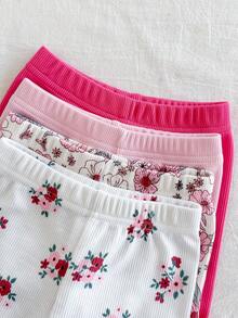 SHEIN Vintaside Kids 8件組/女嬰0-3歲春夏季新品休閒日常外出可愛素色針織不對稱螺紋短袖背心T恤上衣與短褲套裝 - 彩色 - 查看 4