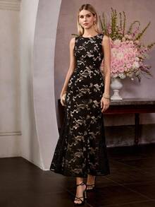 MOTF PREMIUM MODISCHES TAILLIERTES SCHLANKMACHENDES ROMANTISCHES RUNDHALSAUSSCHNITT MEERJUNGFRAU KLEID FÜR DAMEN - Schwarz - Übersicht 6