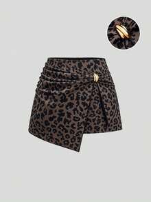 Sweetra Plus Size Design-Driven Fashion Versatile High-Waisted Slimming Knot Asymmetric Skort - Brown - View 1