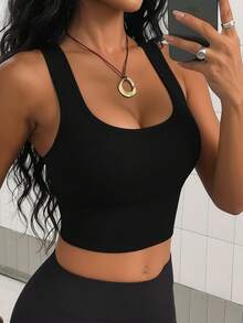 StreetHx 1pc Women's Removable Padded Seamless Sports Bra For Fall , With Lift Support - Black - View 1