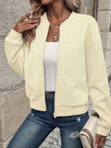 EMERY ROSE Women's Casual Everyday Solid Color Zipper Front Drop Shoulder Jacket - Apricot - View 5
