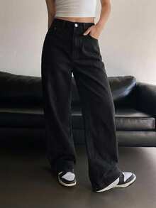 DAZY Solid Wide Leg Jeans - Black - View 10