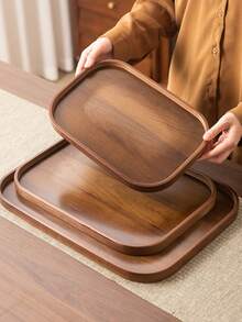 1 PC Walnut Wood Serving Tray With Handle Natural Color For Home Kitchen Restaurant Party Ramadan Celebration Buffet Catering Serving Platter Wooden Board - Maroon - View 2