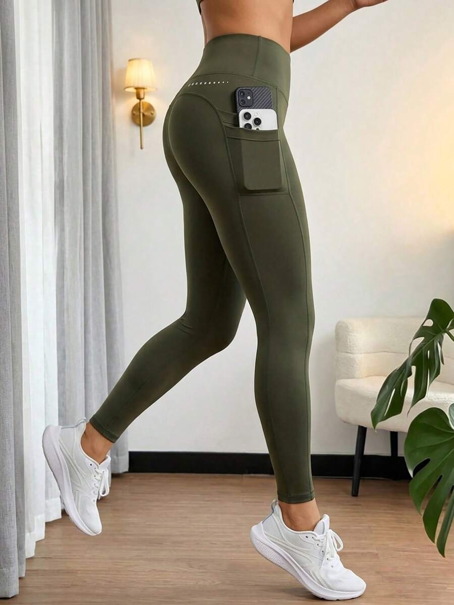 Breezaya Women's Solid High Waist Pocket Slim Fit Athletic Bike Shorts Yoga Pants Sports - Army Green - View 1
