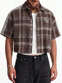 SWAVVY Áo sơ mi nam cổ polo cài đơn họa tiết kẻ caro nâu in đồ họa thời trang - màu nâu - Xem 7