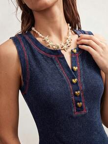 Bohemela Women Casual Solid Color Knit Cardigan Vest - Blue - View 4