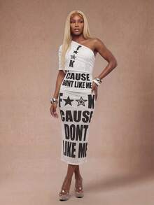 Modviera Women's Fashion Semi-Transparent Letter Print Black And White Skirt Night Summer 2000s - White - View 5