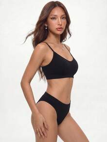 Rina Fox Solid Seamless Bra & Panty Lingerie Set - Black - View 7
