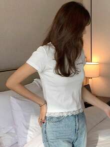 DAZY 女款圓領素色基本款白色短袖T恤，春/夏 - 白色 - 查看 3