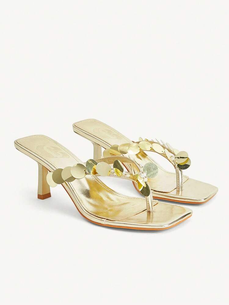 CUCCOO CHICEST Women's Sequin Design Fashion Daily Wear Slip-On High Heel Sandals Wedding Shoes Spring Shoes Bride Shoes