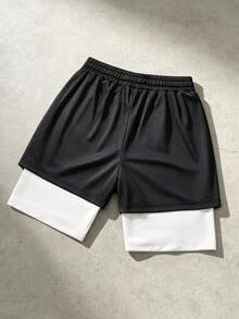 ROMWE MEN Anime Pantalones cortos deportivos con estampado gótico para hombre, aptos para uso diario en primavera/verano - Negro - Ver 2
