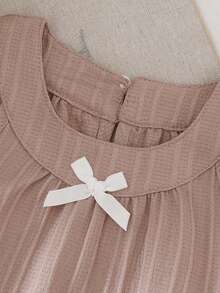 SHEIN Vintaside Kids 2件組女嬰灰粉色夏季可愛家庭套裝 羅紋針織無袖背心上衣&寬腿長褲 嬰幼兒波希米亞風生日穿搭 - 卡其色 - 查看 7