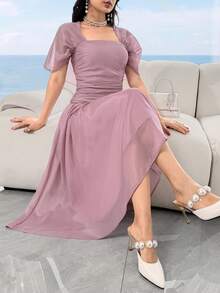 Feyla Women's Summer Elegant Solid Color Midi Dress - Dusty Pink - View 4