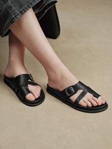 Solecia Women Shoes Spring Summer Fashion Black Comfortable Flat Bottom Boken Beach Sandals - Black - View 5