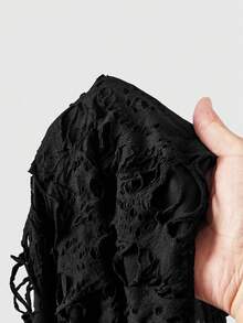ROMWE Goth 女款哥德風性感破舊感透視迷你洋裝，不對稱下擺，黑色，適合夜店夏季穿著 - 黑色 - 查看 5