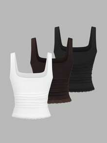 Sweetra Bộ 3 món thời trang hot girl phong cách Âu Mỹ xuân/hè mới, áo tank top ren hở lưng gợi cảm tôn dáng, màu trơn đa năng, mặc thường ngày đi làm và hẹn hò cho nữ - Nhiều màu - Xem 2